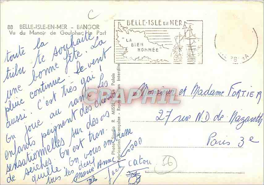 CPM Belle isle en mer Bangor Vu du Manoir de Goulphar — Back