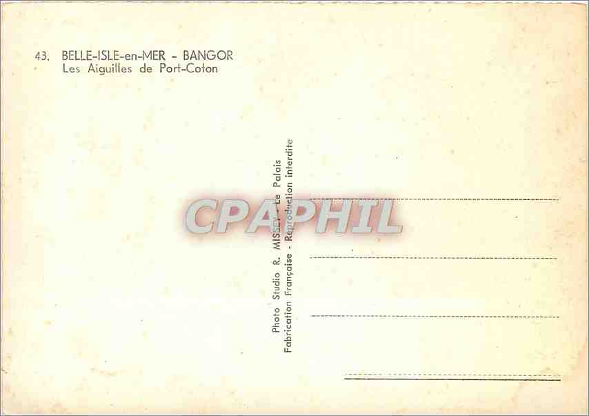 CPM Belle isle en mer Bangor Les Aiguilles de Port Coton — Back