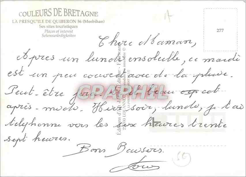 CPM Bretagne presqu'ile de Quiberon (Morbihan) Ses site touristques — Rückseite
