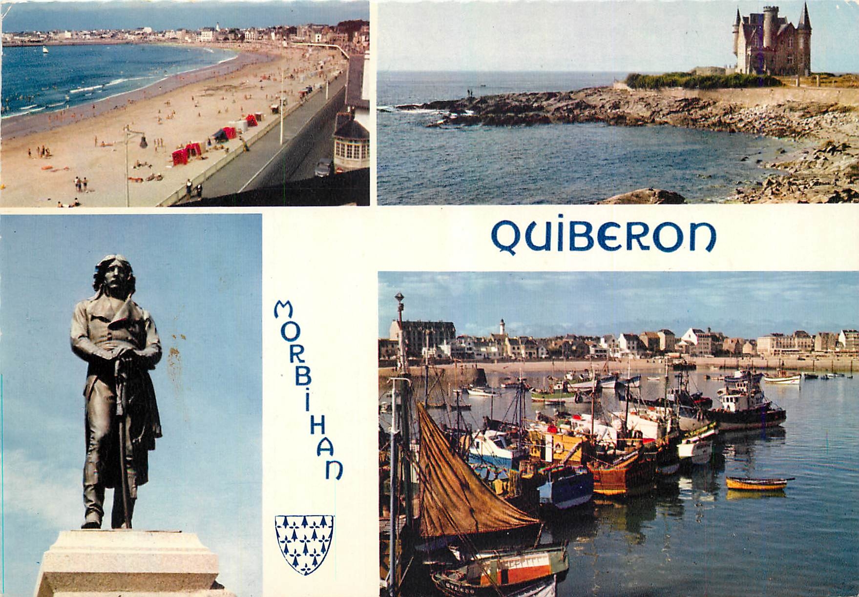 CPM Bretagne presqu'ile de Quiberon Vue generale de la plage et du port La statue de Hoche