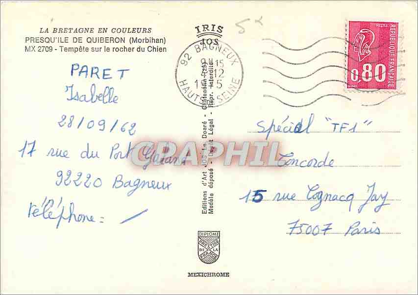 CPM Bretagne presqu'ile de Quiberon (Morbihan) Tempete sur le rocher du Chien — Back