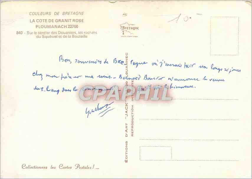CPM Bretagne La cote de granit rose Ploumanach sur le sentier des Douaniers — Back