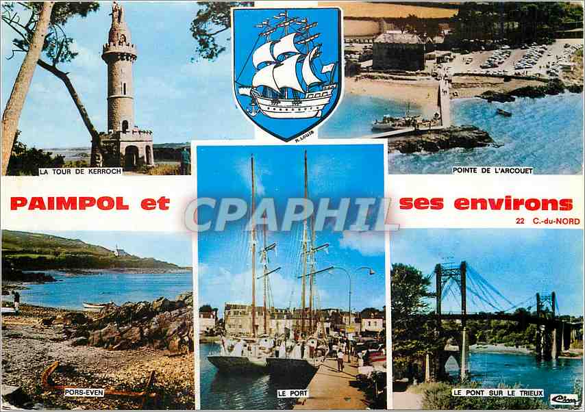 CPM Paimpol La Tour de Kerroch Pointe de l'Arcouet Pors Even Le port Le pont sur le Trieux