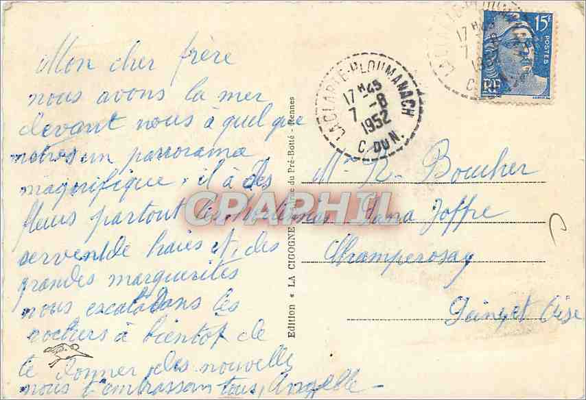 Grotte à la Pointe de Trestignel — Perros-Guirec — Édition La Cigogne, n°1484 — Reverso