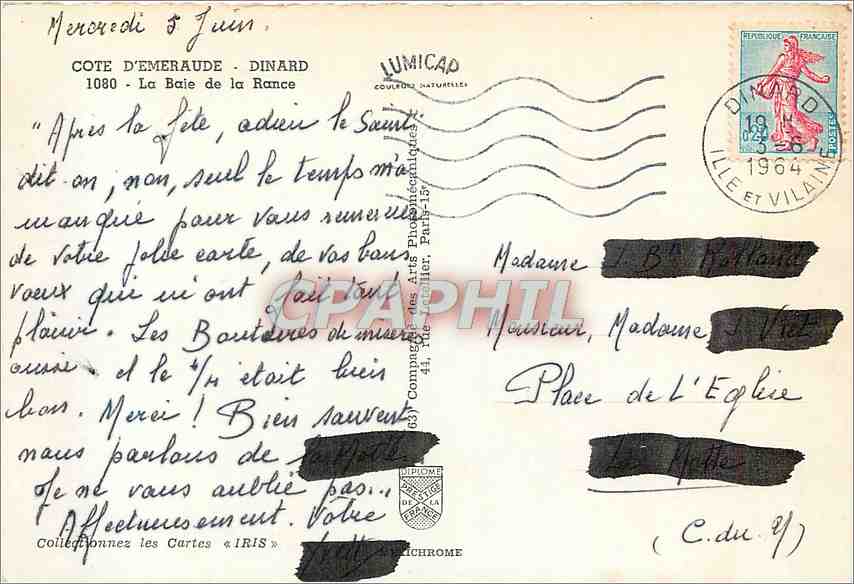 CPM Cote d'Emeraude Dinard La Baie de la Rance — Rückseite