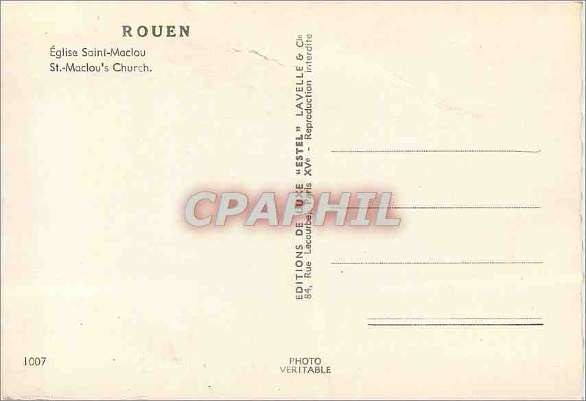 CPM Rouen Eglise Saint Maclou — Verso