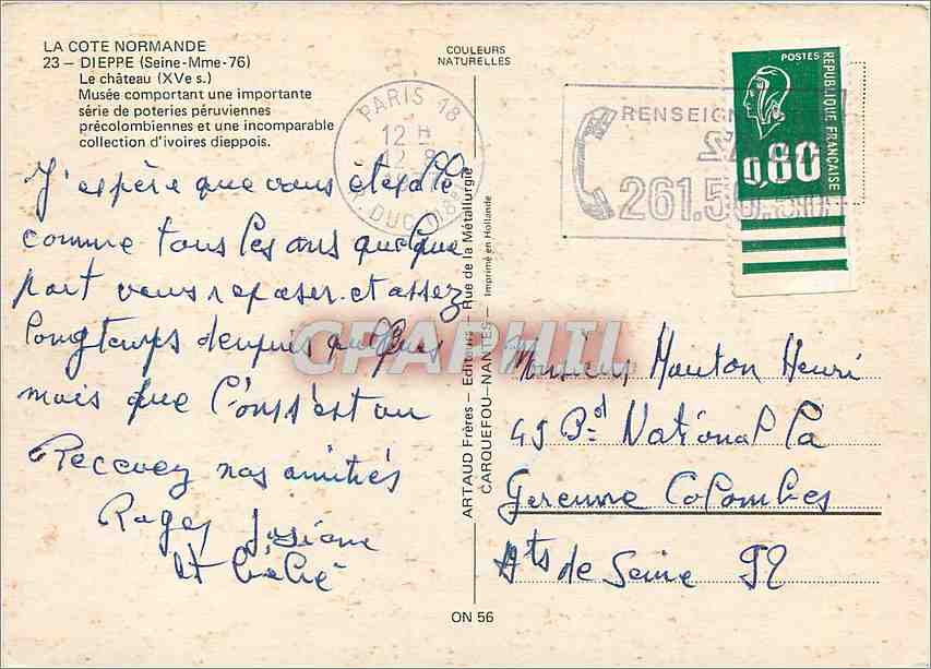 CPM La Cote Normande Dieppe (Seine Mme) Le chateau (XVe s) Musee comportant une importante serie de  — Rückseite