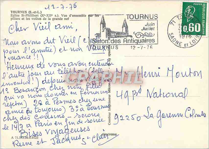 Église Saint-Philibert — vue d'ensemble sur les piliers et les voûtes de la grande nef — éditeur Cimy — Rückseite