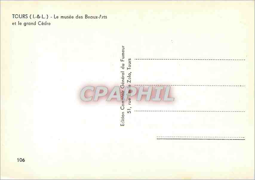CPM Tours (I et L) Le Musee des Beaux Arts et le grand Cedre — Rückseite