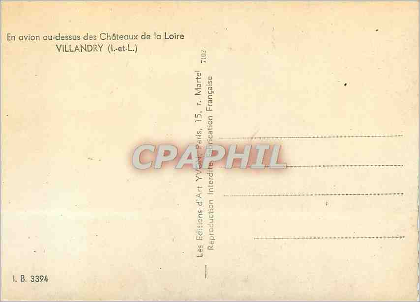 CPM En avion au dessus des chateaux de la Loire Villandry (I et L) — Rückseite