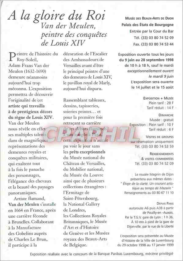 CPM a la gloire du Roi Van der Meulen peintre des Conquetes de Louis XIV — Rückseite