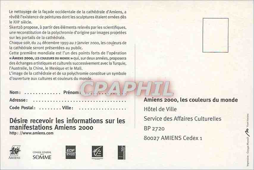CPM Desire recevoir les informations sur les manifestations Amiens 2000 — Rückseite