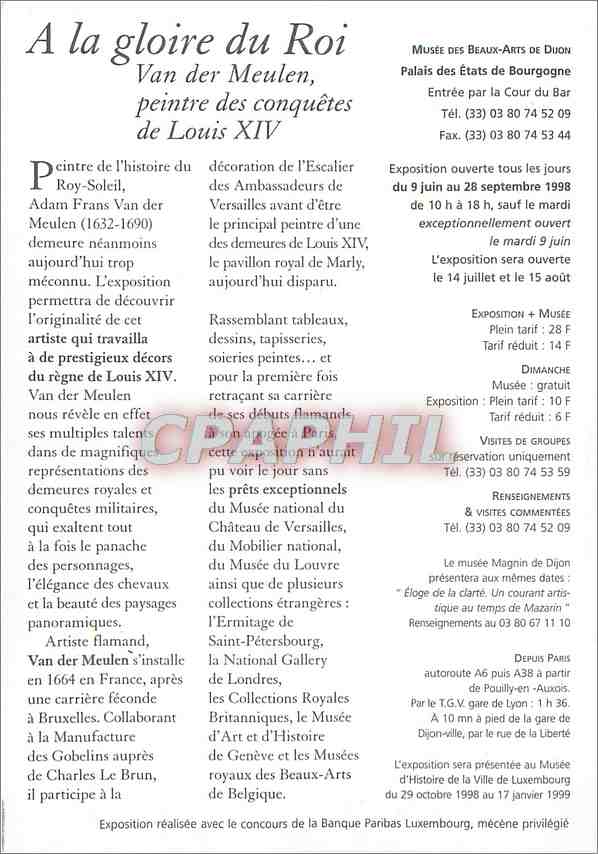 CPM a la gloire du Roi Van der Meulen peintre des Conquetes de Louis XIV — Verso