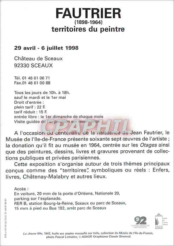 CPM Fautrier territoires du peintre — Verso