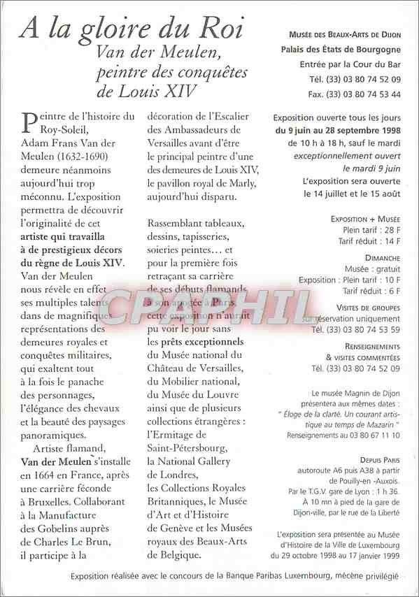 CPM A la Gloire du Roi Van der Meulen peintre des conquetes de Louis XIV — Back