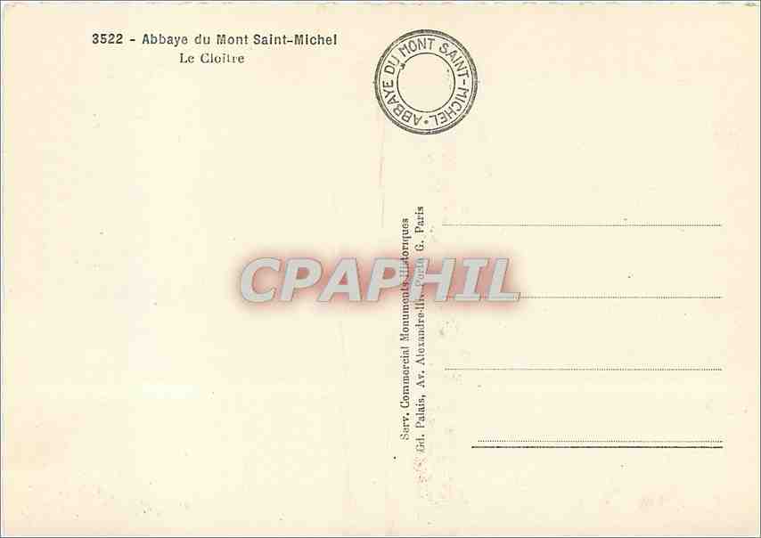 CPM Abbaye de Mont Saint Michel Le Cloitre — Verso