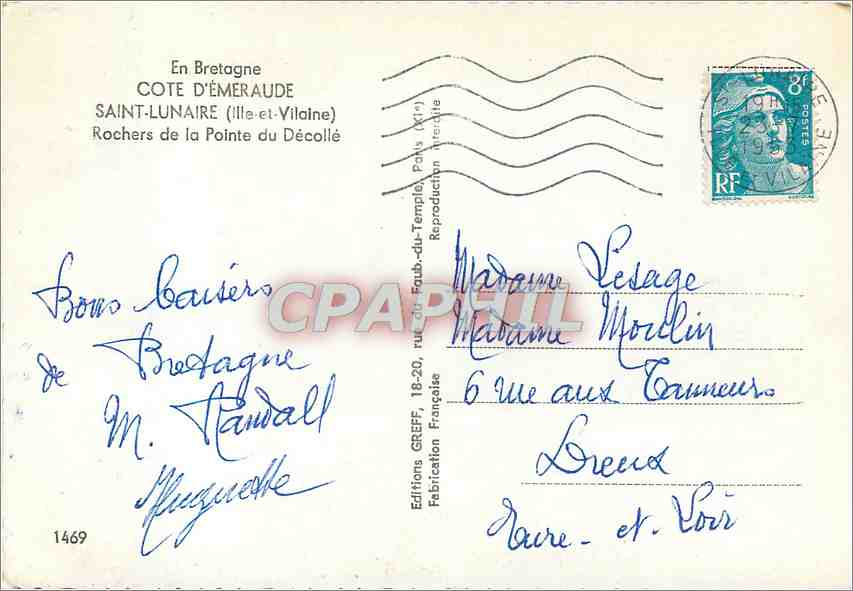 CPM En Bretagne Cote d'Emeraude Saint Lunaire (Ille et Vilaine) Rochers de la Pointe du Decolle — Verso