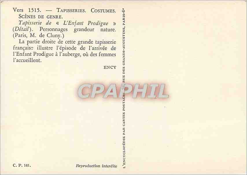 CPM Tapisseries Costumes Scenes de Genre Tapisserie de l'Enfant Priodigue — Verso