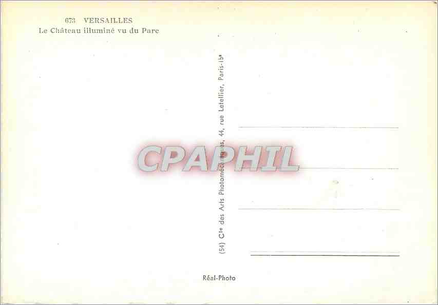 CPM Versailles (Seine et Oise) Le Chateau illimune vu du Parc — Rückseite