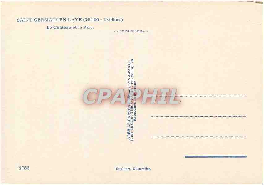CPM St Germain en Laye Yveline) le Chateau et le Parc — Verso