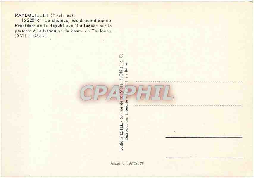 Château de Rambouillet — résidence d'été du Président de la République — Éditeur Estel — Verso