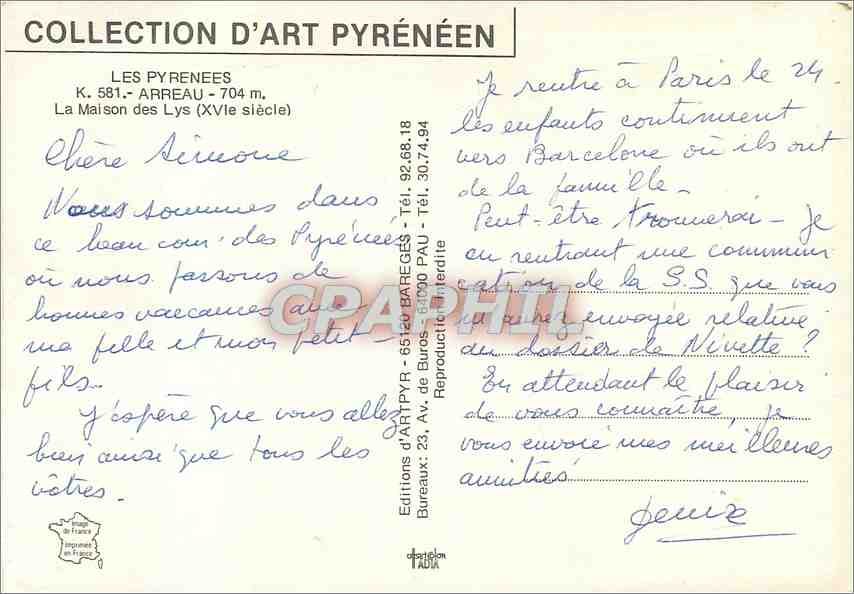 Das Haus der Lilien — Arreau — Éditions d'ART PYRÉNÉEN — Rückseite
