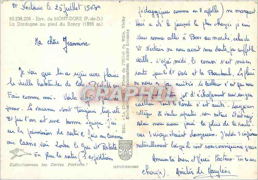 CPM Env du Monte Dore (P de D) La Dordogne au pied du Sancy (1886 m) — Verso