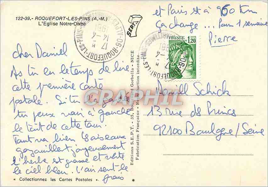 CPM Roquefort les Pins (A M) L'Eglise Notre Dame — Rückseite