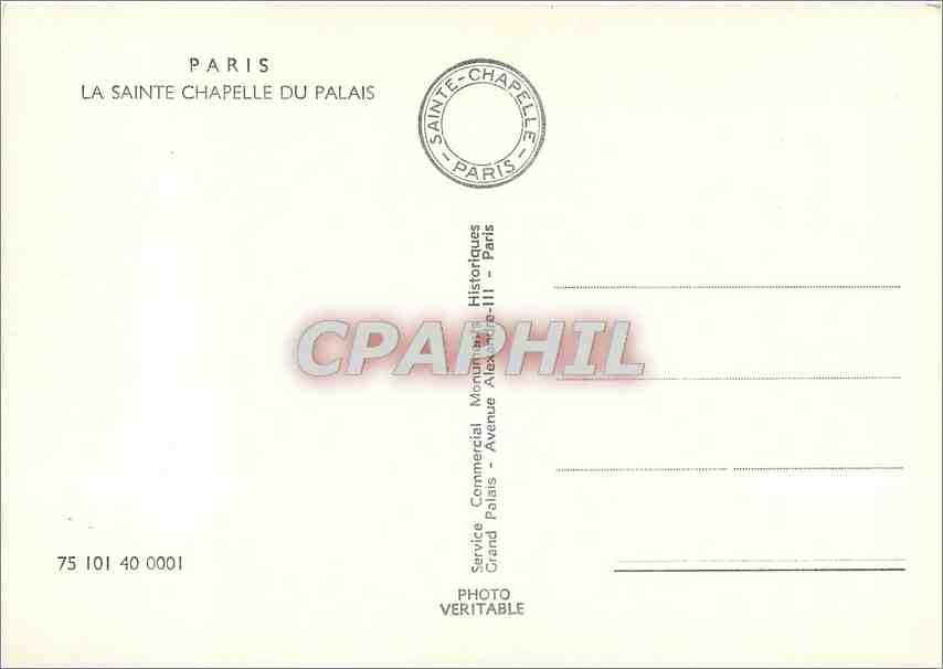 CPM Paris La Sainte chapelle du Palais — Rückseite