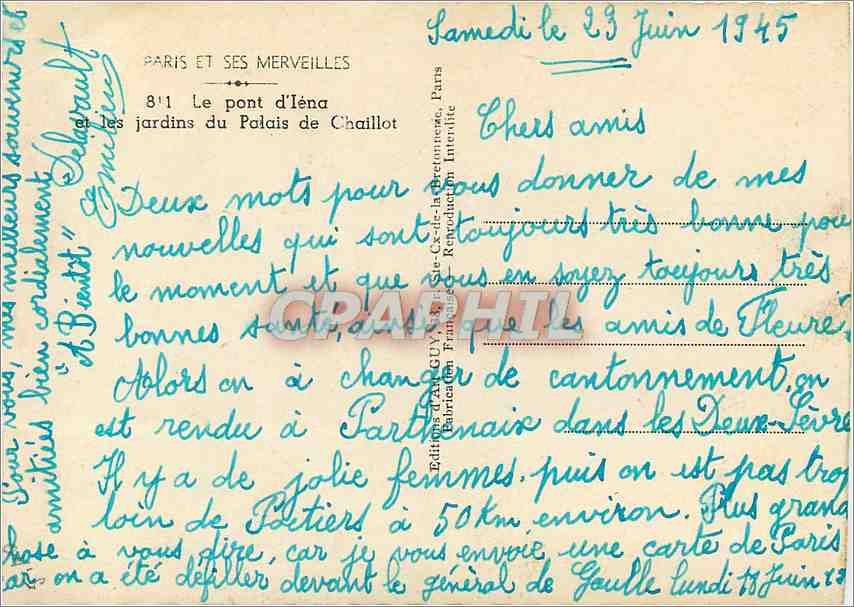 CPM Paris et ses Merveilles le pont d'Iena et les jardin du Palais de Chaillot — Rückseite