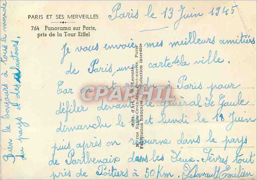 CPM Paris et ses Merveilles Panorama sur Paris pris de la Tour Eiffel — Rückseite