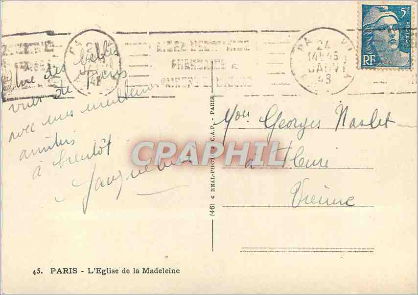 CPM Paris L'Eglise de la Madeleine — Rückseite