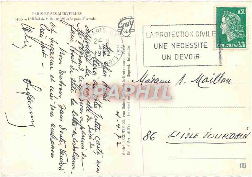 CPM Paris et ses Merveilles L'Hotel de Ville (1882) et le pont d'Arcole — Rückseite