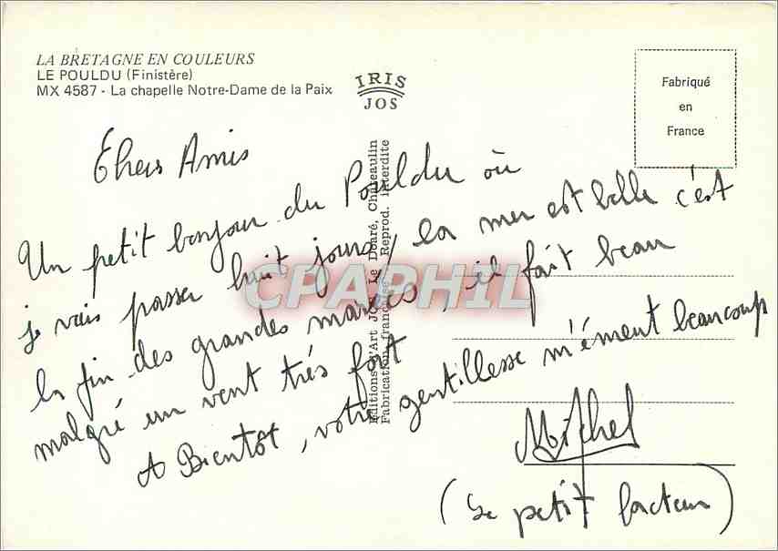 CPM La Bretagne en Couelurs le Pouldu (Finistere) La Chapelle Notre Dame de la Paix — Back
