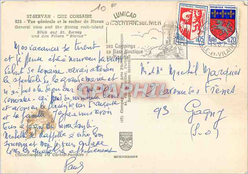 CPM St Servan cite Corsaire Vue generale et le rocher de Bizeux — Rückseite