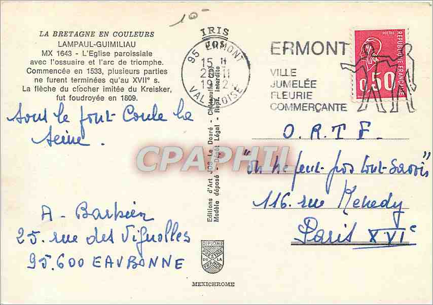 CPM La Bretagne en couelurs Lampaul Guimiliau L'Eglise paroissiale avec l'ossuaire et l'arc de triom — Rückseite
