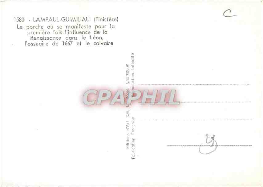 CPM Lampaul Guimiliau (Finistere) Le porche ou se manifeste pour la premiere fois l'influence de la  — Rückseite