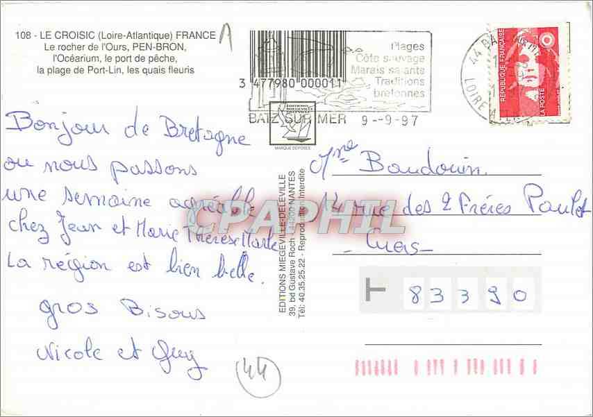 CPM Le Croisic (Loire Atlantique) France Le rocher de l'Ours Pen Bron — Rückseite