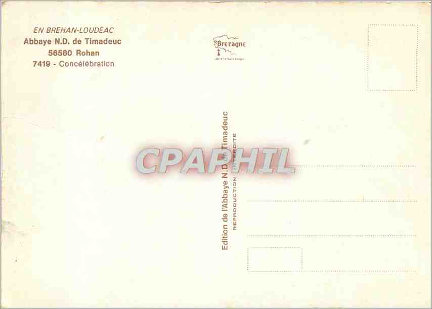 CPM En Brehan Loudeac Abbaye N D de Timadeuc Rohan Concelebration — Rückseite