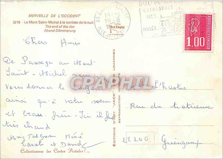 CPM Merveille de l'Occident Le Mont saint Michel a la tombe de la nuit — Rückseite