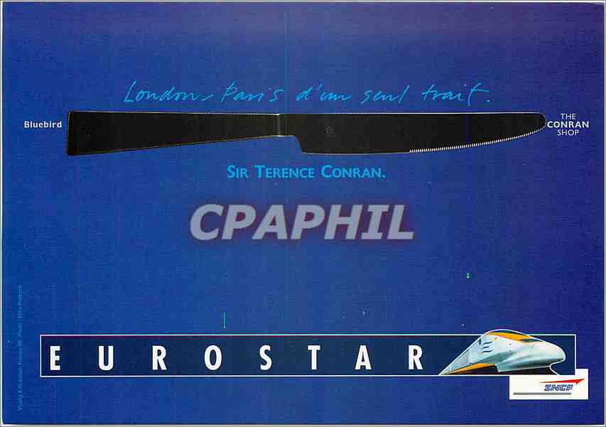 CPM London Paris d'un seul trait Sir Terence Conran Eurostar Train
