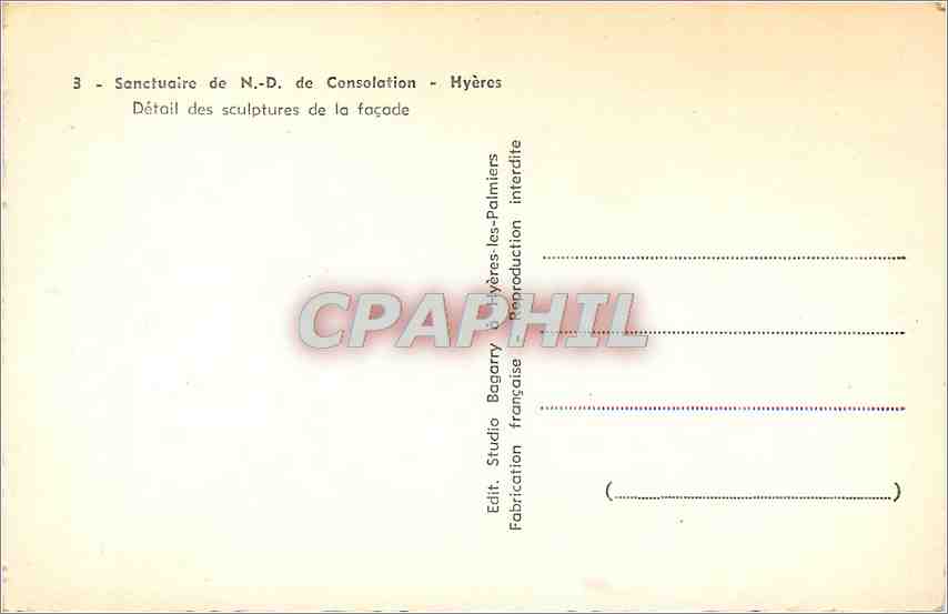Sanctuaire de N.-D. de Consolation - Hyères — Détail des sculptures de la façade — Studio Bagarry, Hyères — Reverso