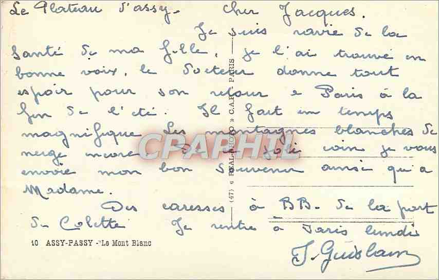 CPM Assy Passy Le Mont Blanc — Verso