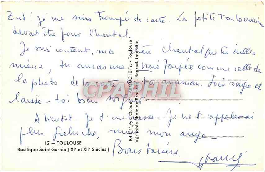 CPM Toulouse Basilique Saint Sernin (XIe et XIIe s) — Verso