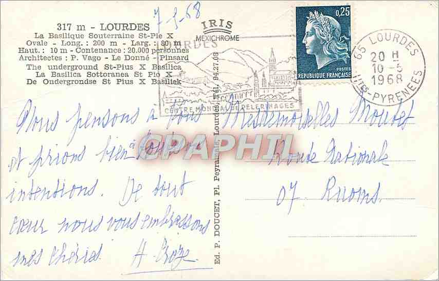 CPM Lourdes La Basilique Souterraine St Pie — Verso