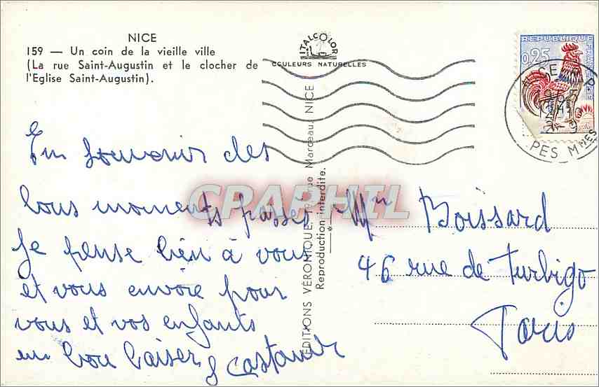CPM Nice Un cois de la vieille ville (la rue Saint Augustin et le clocher de l'Eglise Saint Augustin — Rückseite