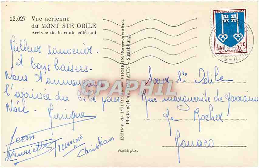 Mont Sainte-Odile — Vue aérienne de la route côté sud — Édition de l'Étude de Strasbourg — Rückseite