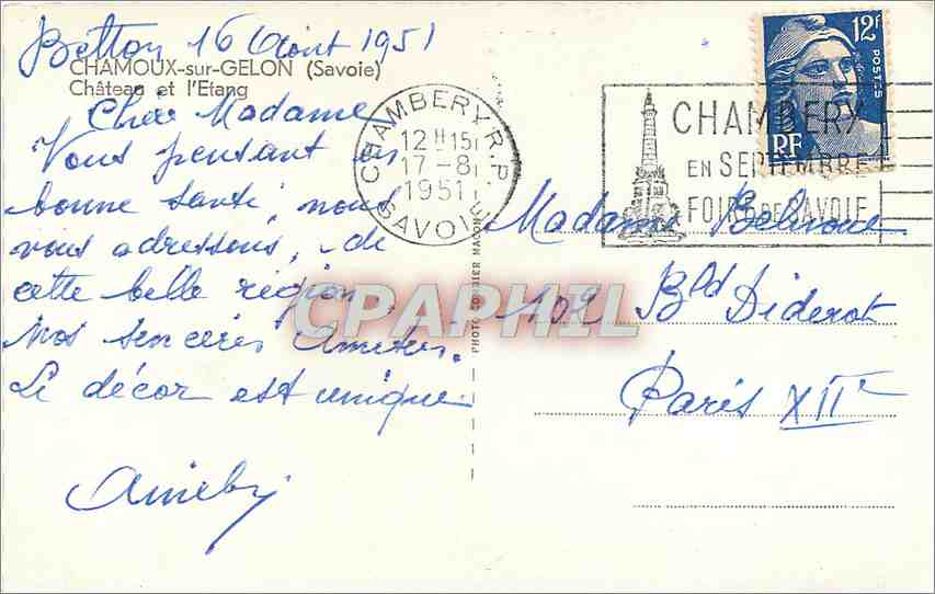 CPM Chamoux sur Gelon (Savoie) chateau et l'etang — Rückseite