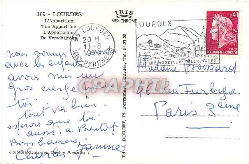 CPM Lourdes L'Apparition — Verso