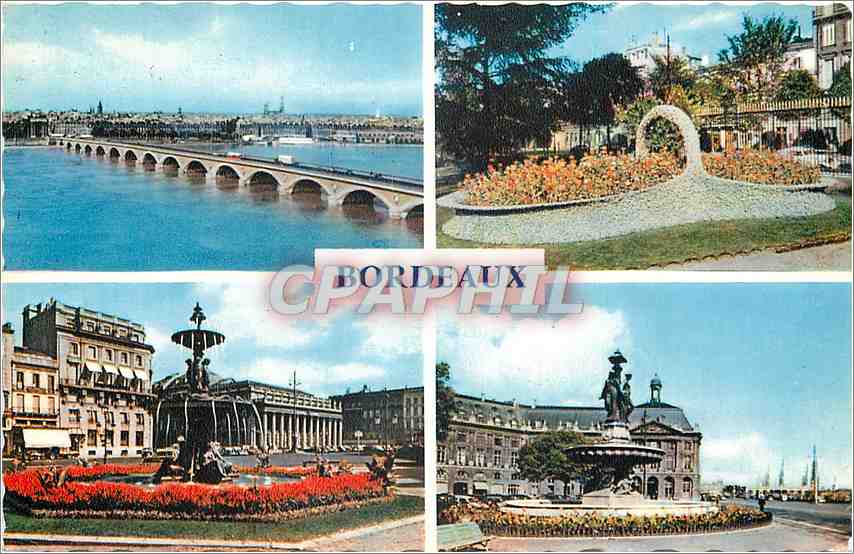 CPM Bordeaux (Girons) Le Pont de Pierre le Panier Fleuri les Allees de Tourny et la Grand theatre le